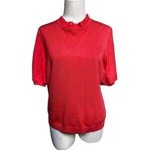 Adrianna Papell NWT Red Hibiscus Pleated Short Sleeve Sweater Large